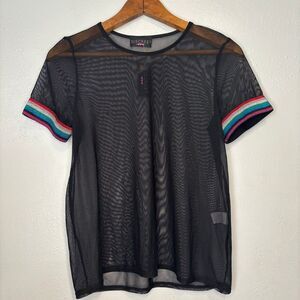 Sheer Discreet‎ Black Top Striped Sparkly Armband Rave Festival Sz L NWT Mesh